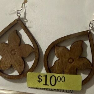 Wooden Flower Teardrop Earrings